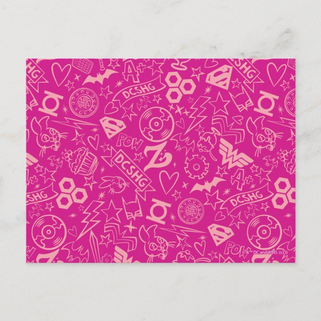 DC Super Hero Girls Pink Icon Muster Postkarte (Vorderseite)