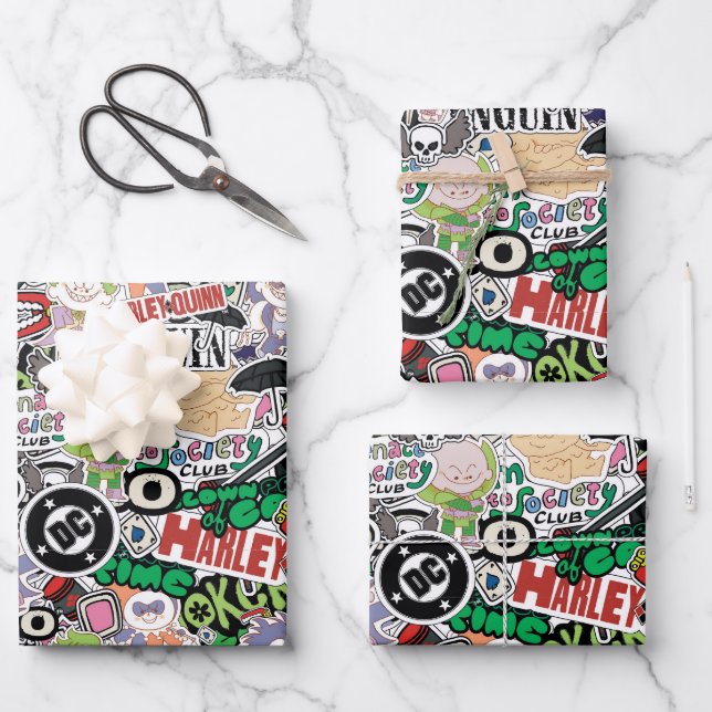 DC-Super-Schurken-Cartoon-Muster Geschenkpapier Set (Vorderseite)