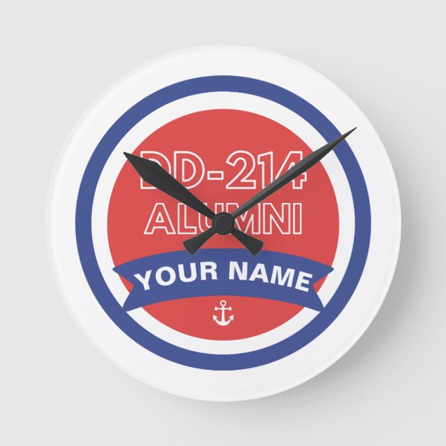 DD-214 Alumni Navy Rentirement Runde Wanduhr (Vorderseite)