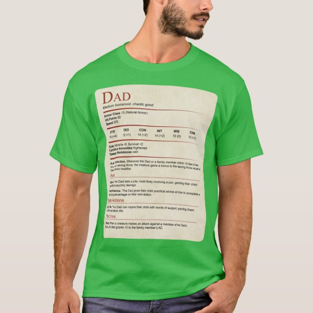 DD Dad Stat Block Geschenk T-Shirt (Vorderseite)