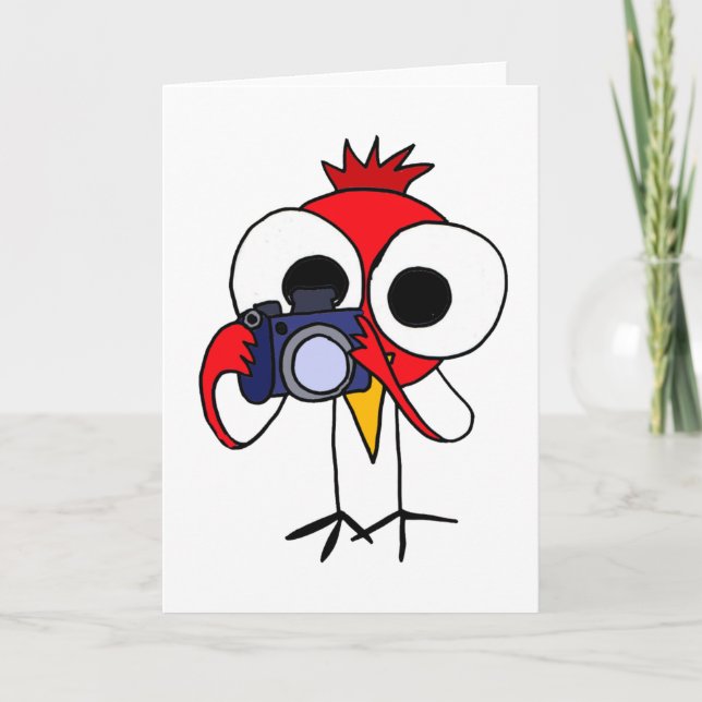 DD, roter Kardinals-Vogel mit Kamera-Cartoon Karte (Vorderseite)