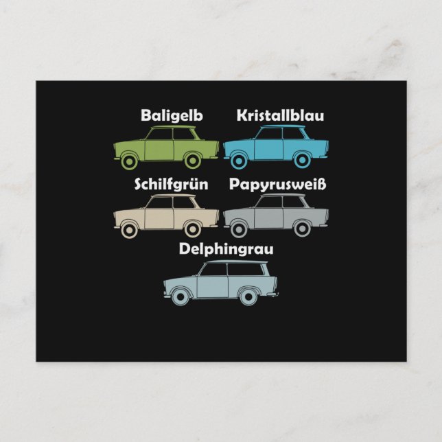 DDR Trabi alle Farben der kultigen Pappe Postkarte (Vorderseite)
