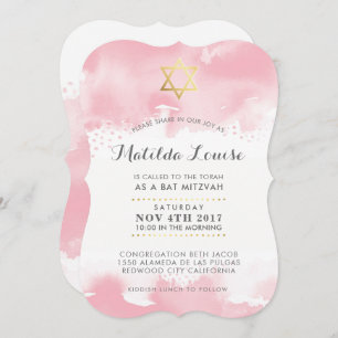 De BAT MITZVAH d'or invitation d'aquarelle de rose