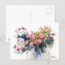 De beaux Roses. Carte postale Vacances Watercolor