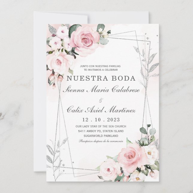 De Boda en Rosa Empolvado y gris Einladung (Vorderseite)