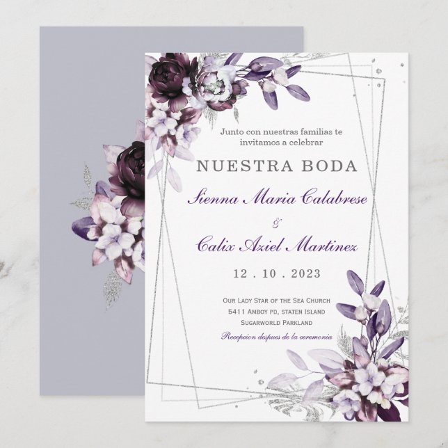 de Boda Púrpura y Lavanda Plateada Einladung (Vorne/Hinten)