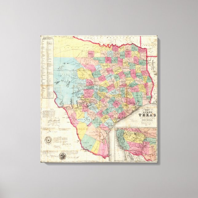 De Cordovas Karte von Texas Leinwanddruck (Vorderseite)