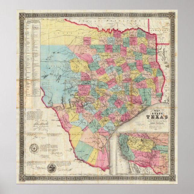 De Cordovas Karte von Texas Poster (Vorne)