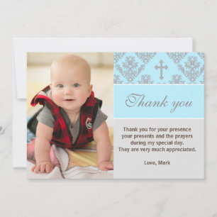 De Correspondance Baptême Merci note Christening Blue Carte photo