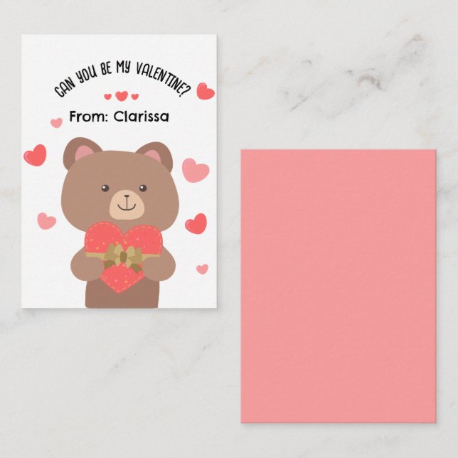 De Correspondance Bear Valentines Carte Jour Enfants avec Coeurs (Devant / Derrière)