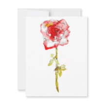 Carte à note plate Rose aquarelle et encre