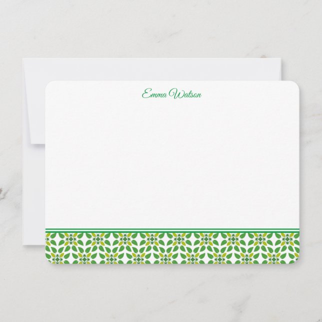 De Correspondance Carte à note plate-vert Floral (Devant)