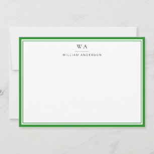 De Correspondance Carte classique Monogramme Forest Green Note Card