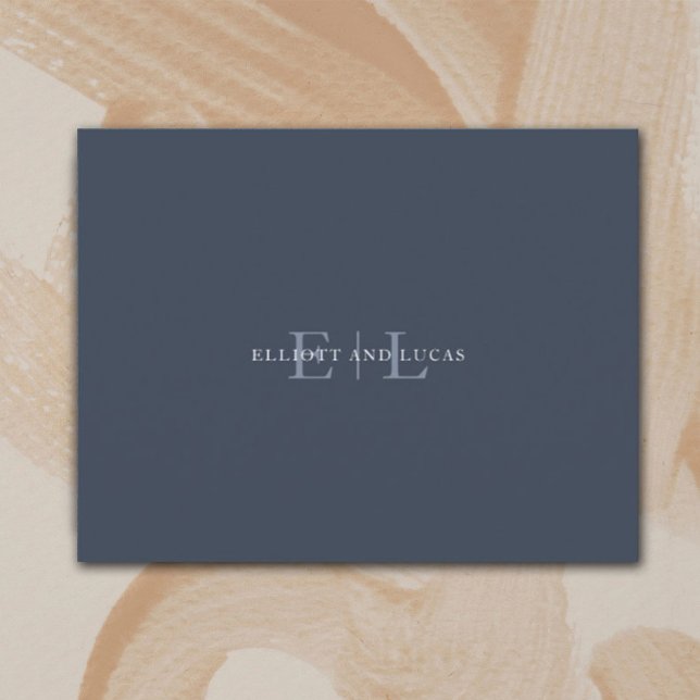 De Correspondance Carte Monogramme Mariage Bleu Foncé Chic (Créateur téléchargé)