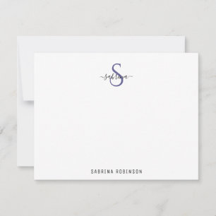 De Correspondance Carte Monogramme minimaliste noir et violet