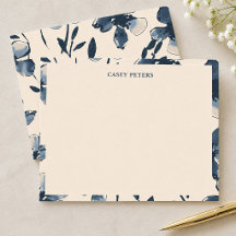 Carte plate à motif floral bleu marine avec nom