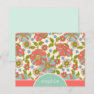 De Correspondance Carte Retro Pink & Aqua Floral Flat Custom Flat No