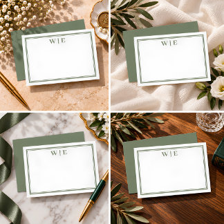 De Correspondance Élégante carte double bordure vert olive