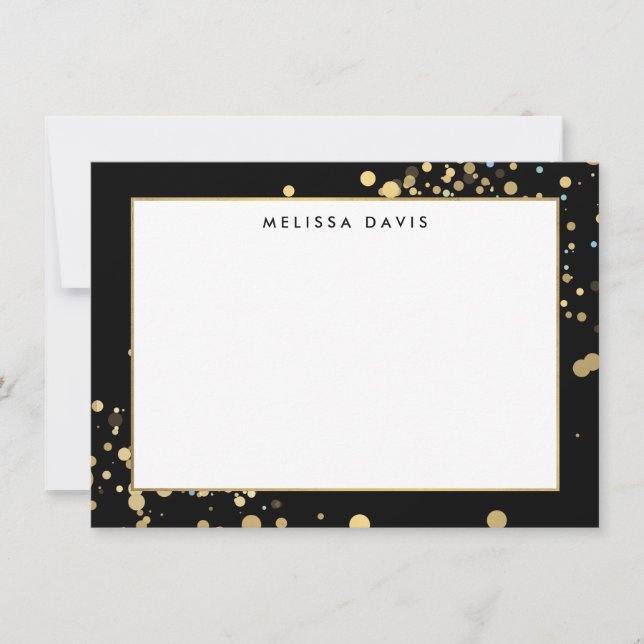 De Correspondance Faux Gold Confetti sur Black Flat Carte pour notes (Devant)