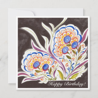 De Correspondance Folk Art Floral Carré déplié carte d'anniversaire