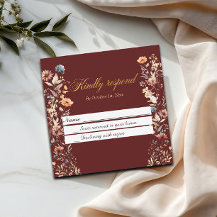 De Correspondance Lettres d'or Fleur sauvage mariage carte RSVP