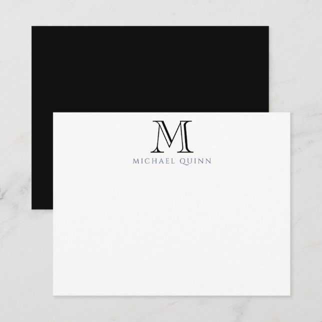 De Correspondance Masculine Noir Initiales Nom Carte Monogramme Note (Devant / Derrière)