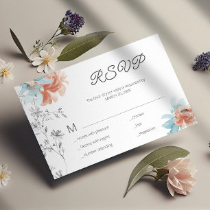 De Correspondance Mini carte RSVP à mariage moderne et fleuri