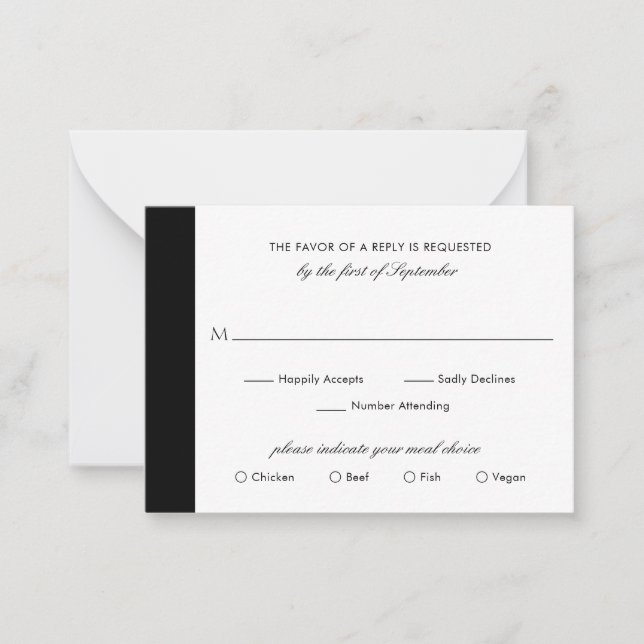 De Correspondance Mini carte RSVP mini Mariage noir blanc (Devant)