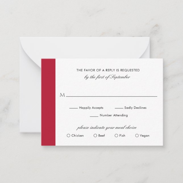 De Correspondance Mini carte RSVP mini Mariage rouge élégant (Devant)