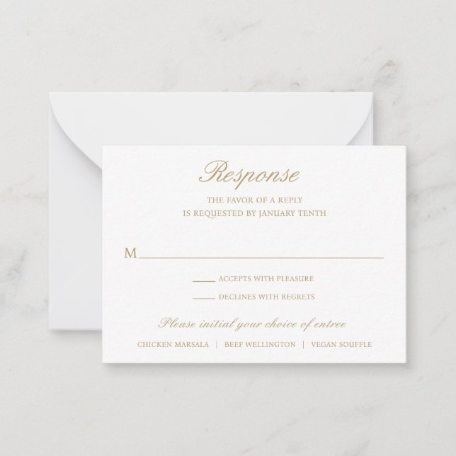 De Correspondance Mini carte RSVP pour Mariage traditionnel Gold (Devant)