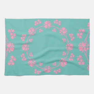 De Cuisine Floral rose sur linge Turquoise