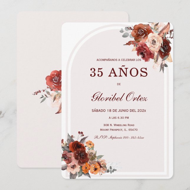 De Cumpleaños Terracota Borgoña Einladung (Vorne/Hinten)