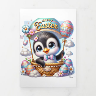 De Fin D'année Trois Volets Carte Pâques Avec Pingouin