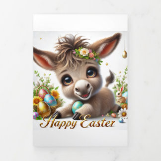 De Fin D'année Trois Volets Carte Pâques Cute À L'Âne