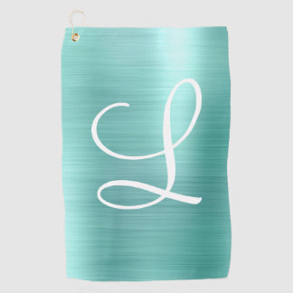 De Golf Chic Aqua Brossé Métal Blanc Monogramme Serviette 