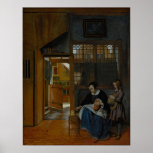 De Hooch - eine Frau, die Brot und Butter für... Poster