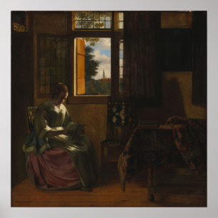 De Hooch - Frau beim Lesen eines Briefes 1664 Poster