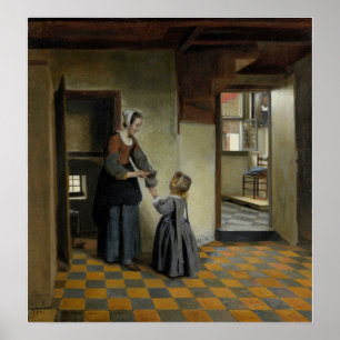 De Hooch - Frau mit Kind in der Speisekammer Poster