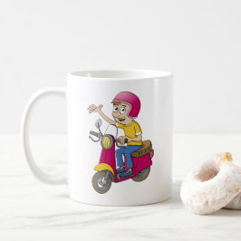De jongen op de scooter kaffeetasse
