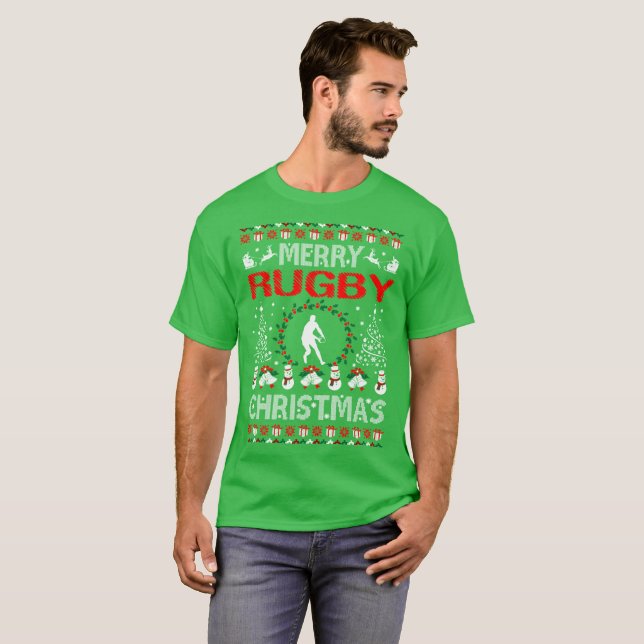 De Joyeux Noël de rugby de chandail T-shirt laid (Devant entier)