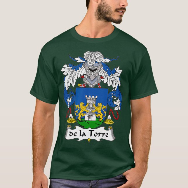 De la Torre Coat of Arms Familienwappen T-Shirt (Vorderseite)