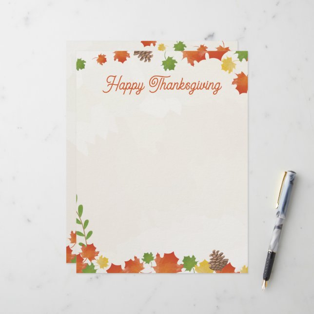 De Lettre Bon thanksgiving Feuilles d'automne en-tête (Devant/Arrière en situation)