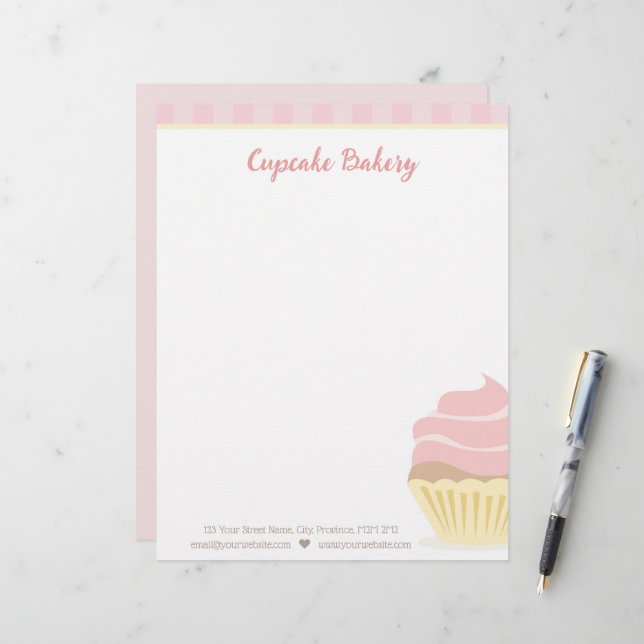De Lettre Cupcake rose avec en-tête rayures (Devant/Arrière en situation)