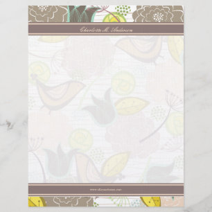 De Lettre Customisée En-tête Modèle Jardin Floral aux oiseaux doux