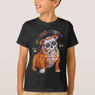 De Los Muertos English Bulldog Floral Skull Face T-Shirt