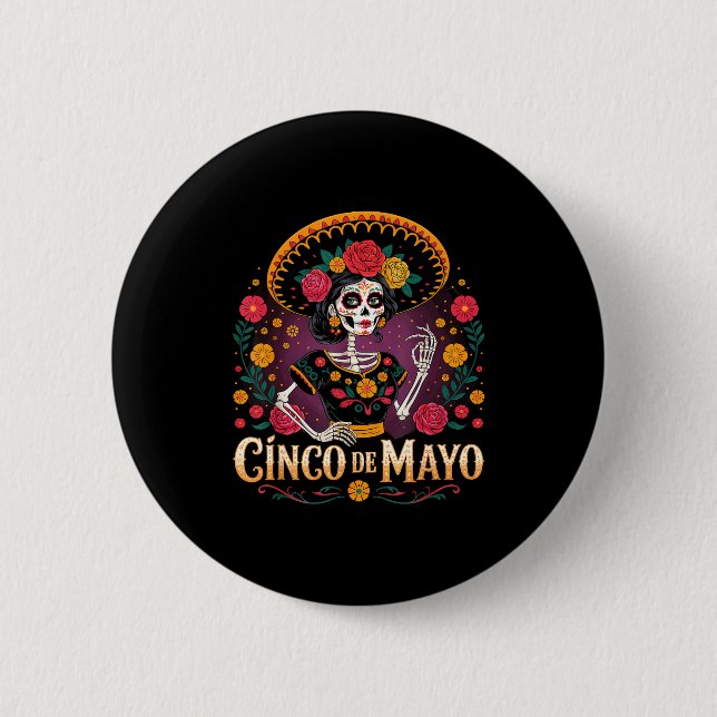 De los muertos la catrina Zucker-Schädel cinco de  Button (Vorderseite)