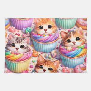 De mignons chatons et cupcakes, torchon de cuisine