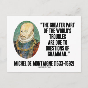 de Montaigne World: Grammatik-Fragen Postkarte