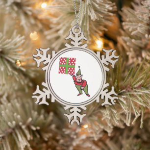 De Neige Lutin avec cadeau à pois ornement en étain flocon 