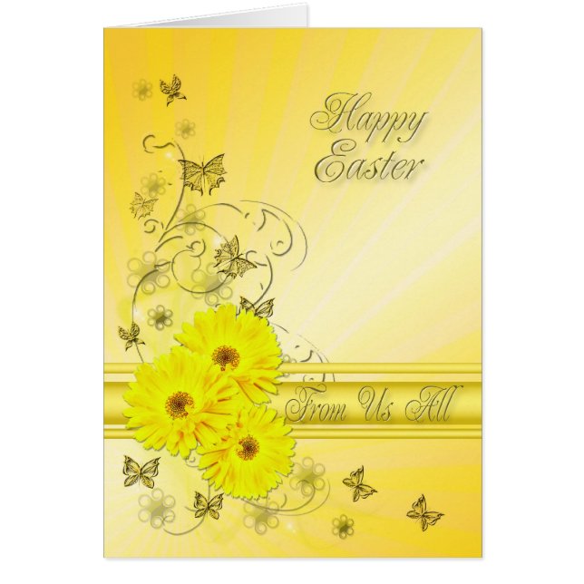 De nous tous, carte de Pâques avec fleurs jaunes (Devant)